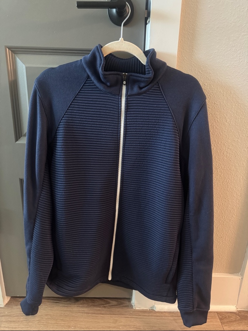 Men's FootJoy Navy Full-Zip Ribbed Knit Sweater Jacket